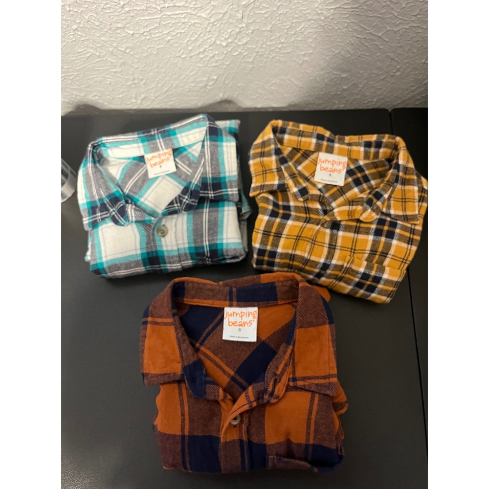 Jumping Beans Kids Size 8 Plaid Flannel Button Down Shirt Lot of 3 Orange Teal